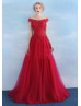 Off Shoulder Burgundy Lace Tulle Amazing Evening Dress
